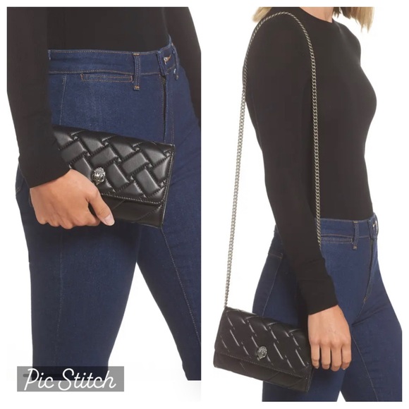 KURT GEIGER LONDON NWT Kensington Leather Wallet on a Chain BLACK - Picture 3 of 17